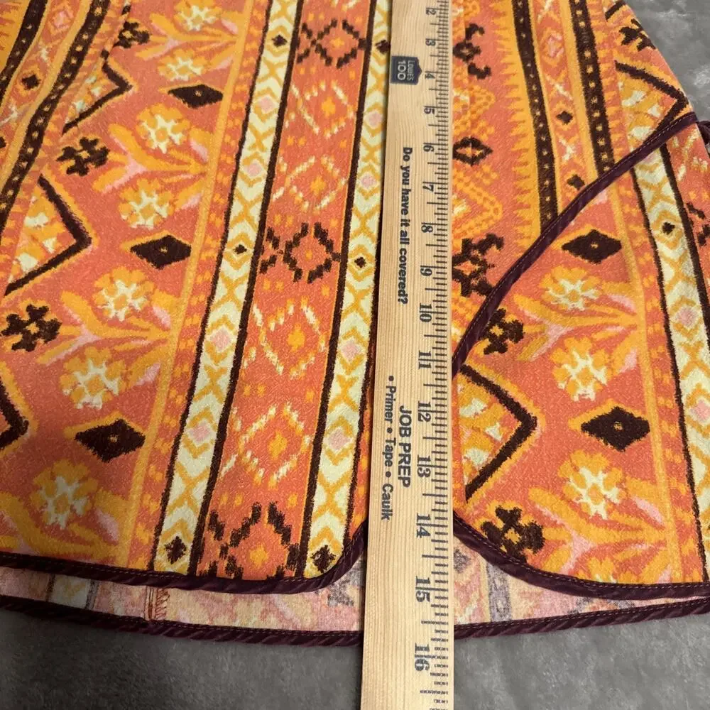 Free People Dark Green Cream Linen Tie Wrap Mini Short Skirt Women Size 10